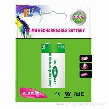 NiMH 9V, 200mAh Rechargeable Battery, Widely Used in Microphones, Instruments and More